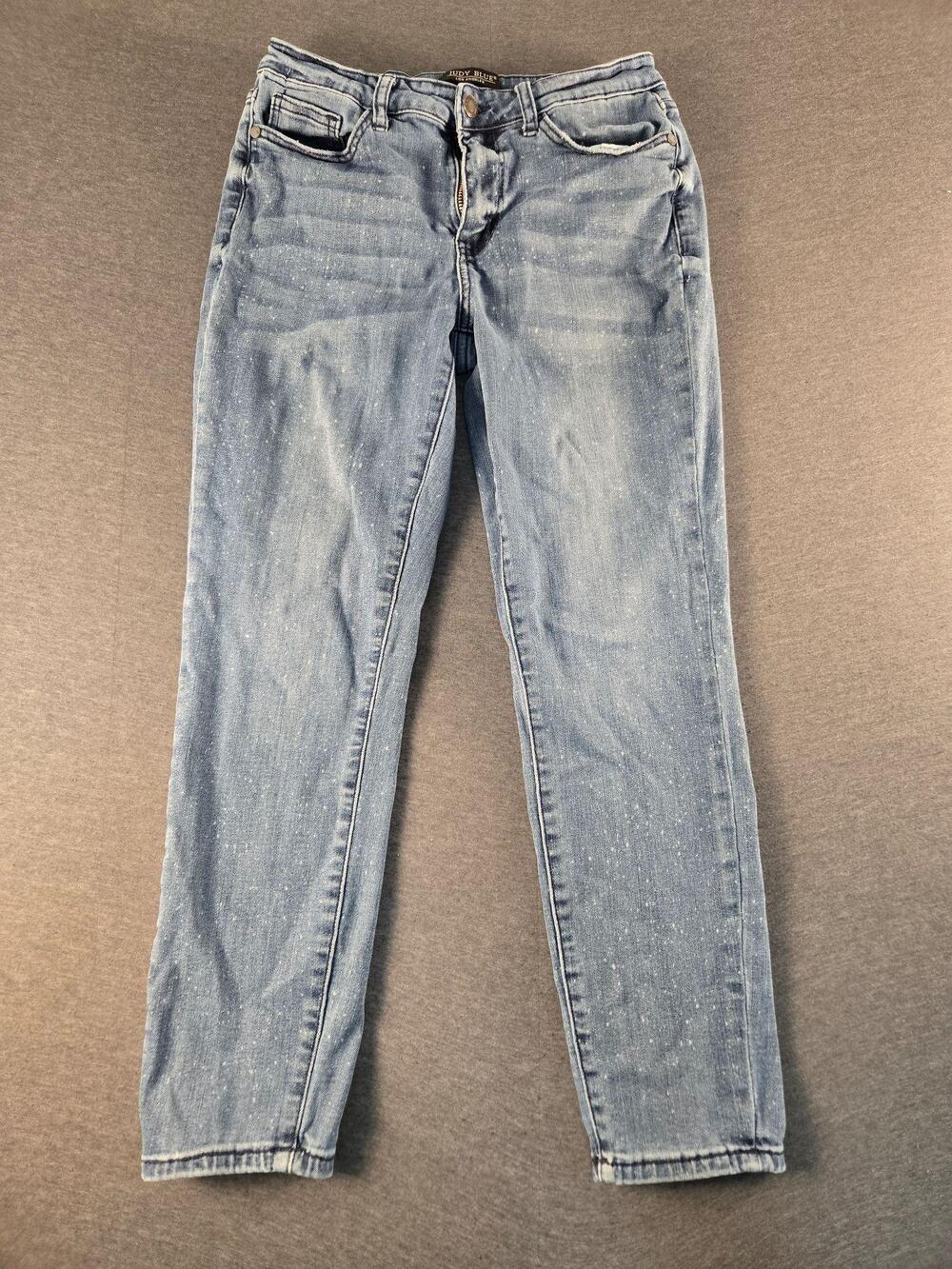 Judy Blue Jeans Womens 7/28 Light Wash Relaxed Fit Straight Denim Speckled
